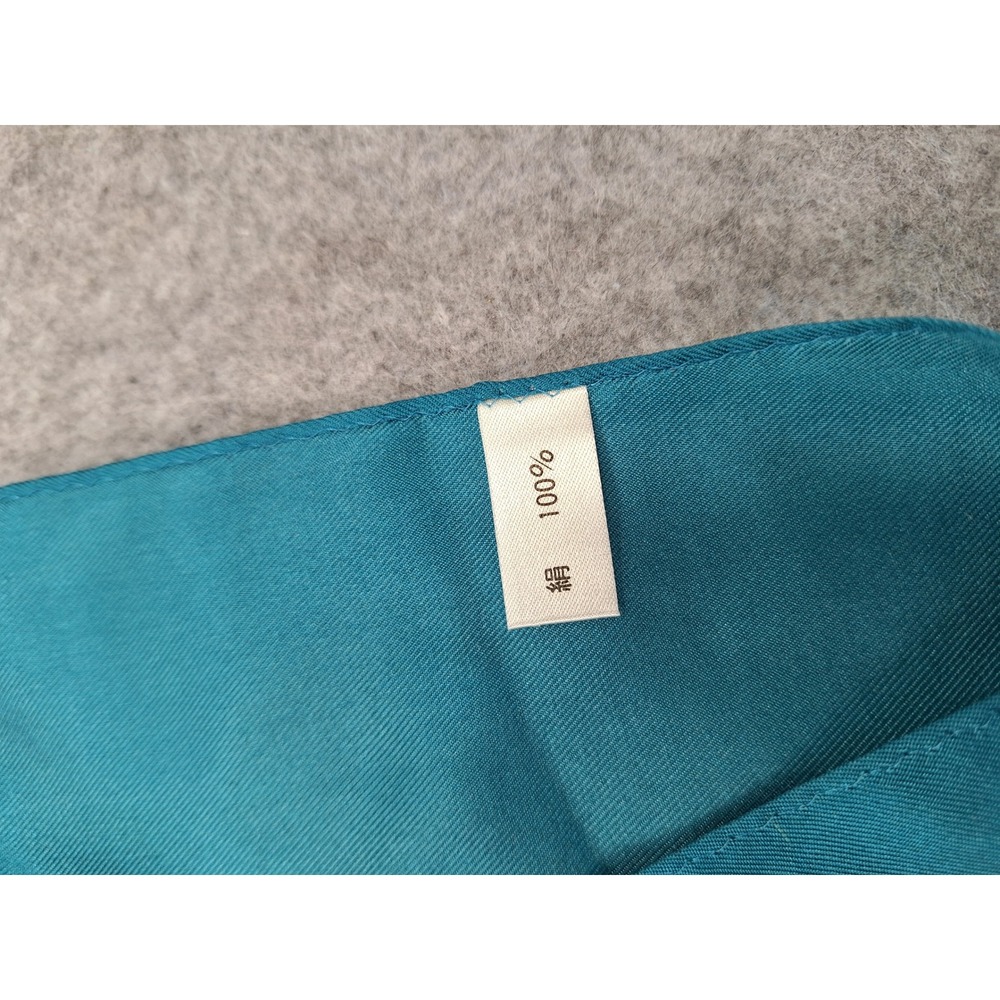 Vintage 100% Silk Square Scarf Teal Gold Crown Fleur-de-Lis Baroque 30x30 - Picture 4 of 7